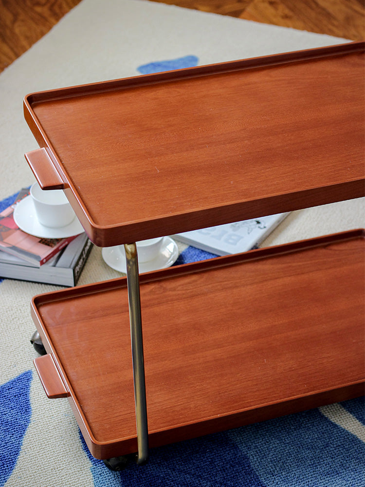 YA012 - Exclusive Amber "Southwest Oak" Vintage Small Cart: Lightweight Side Table, Versatile Dining Cart, Storage