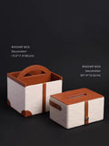 DC225 (Set) - Loro Piana antique white pearl embossed leather tissue box / TV remote control living room entrance