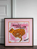 AH067 - Vintage Hand-Painted Oil Pink Leopard "Be Yourself" Wall Art