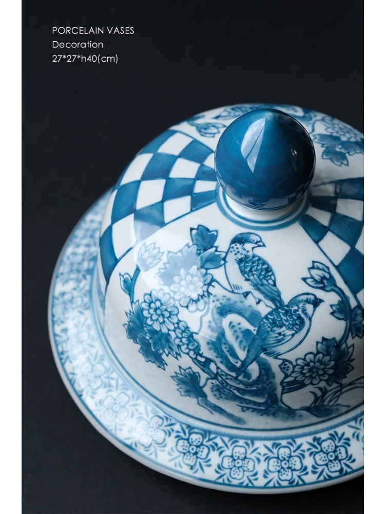 DC092 - Home Decor "Double Happiness" Blue and White Porcelain Chessboard General Jar Storage New Chinese Style Decoration Vase