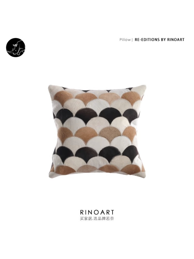 BD075 （Pair Set） - Genuine Cowhide "Wealthy Copper Coin/Peace Gingko" Hand-Sewn Leather Sofa Pillow