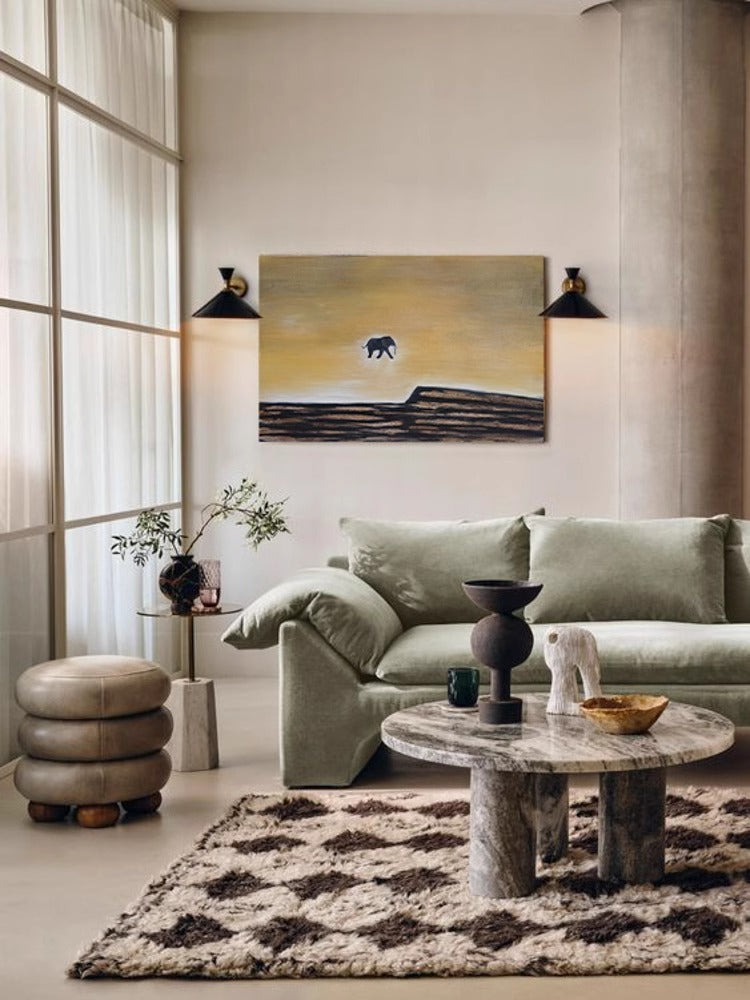 AH141 - Oil Painting "Running Elephant" Wabi-sabi Bicolor Minimalist Warm Living Room Bedroom Art