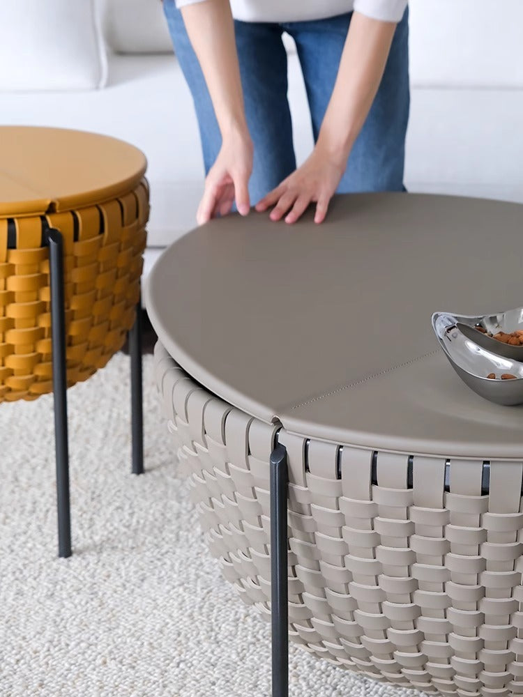 YA031+YA030 （Set） - Storage Option! "BV-Wave1966" Top Grain Saddle Leather Large Capacity Storage Coffee Table Set: Side Table
