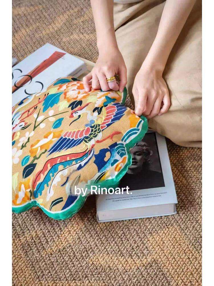 BD057 - Oriental Phoenix Chirping Embroidered Cushion: Vintage Elegance
