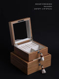 DC170 (Set) - HERME* Wood / Top layer leather patchwork makeup mirror large-capacity jewelry box ear stud storage box