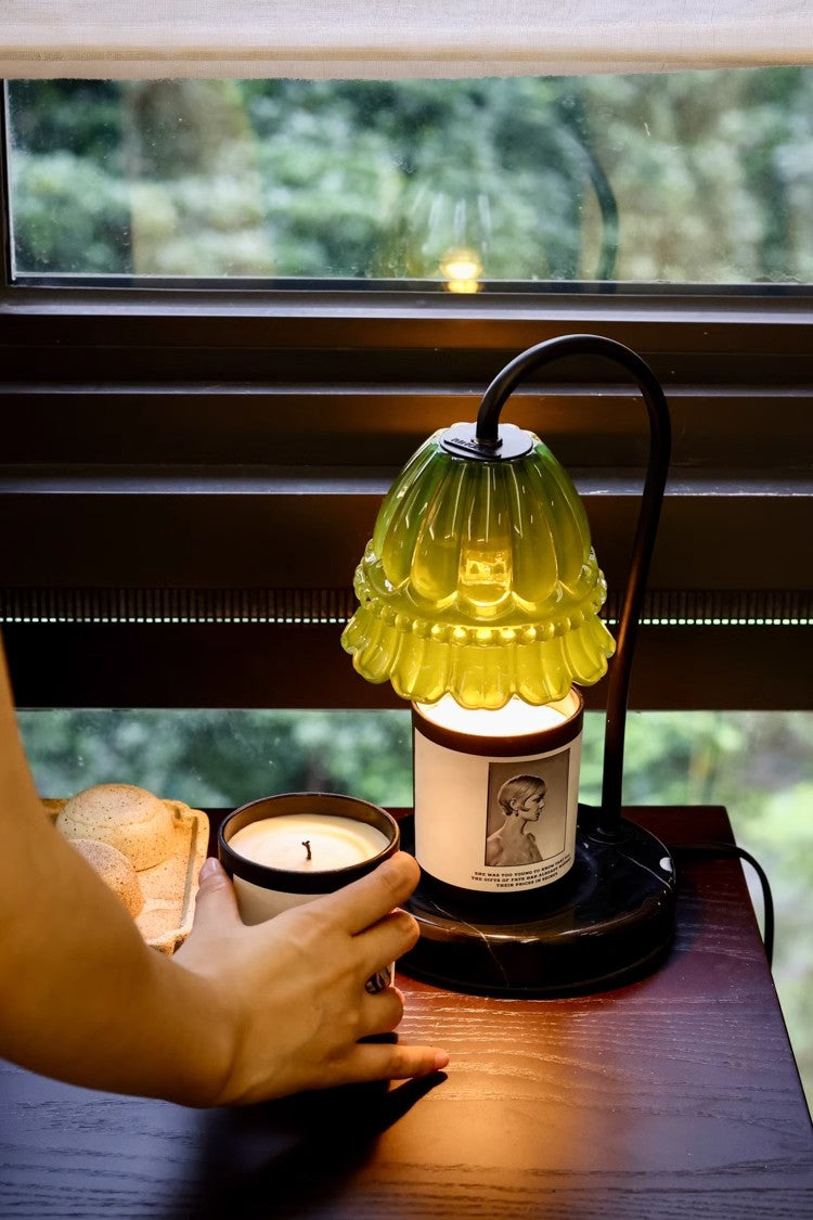 LA022 - Dimmable! DI@R Vintage Jade Bellflower Aromatherapy Marble Wax Lamp / Bedside Small Table Lamp Warm House