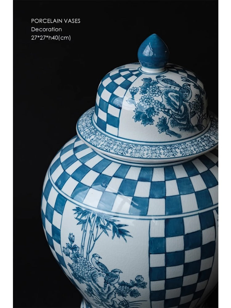 DC092 - Home Decor "Double Happiness" Blue and White Porcelain Chessboard General Jar Storage New Chinese Style Decoration Vase