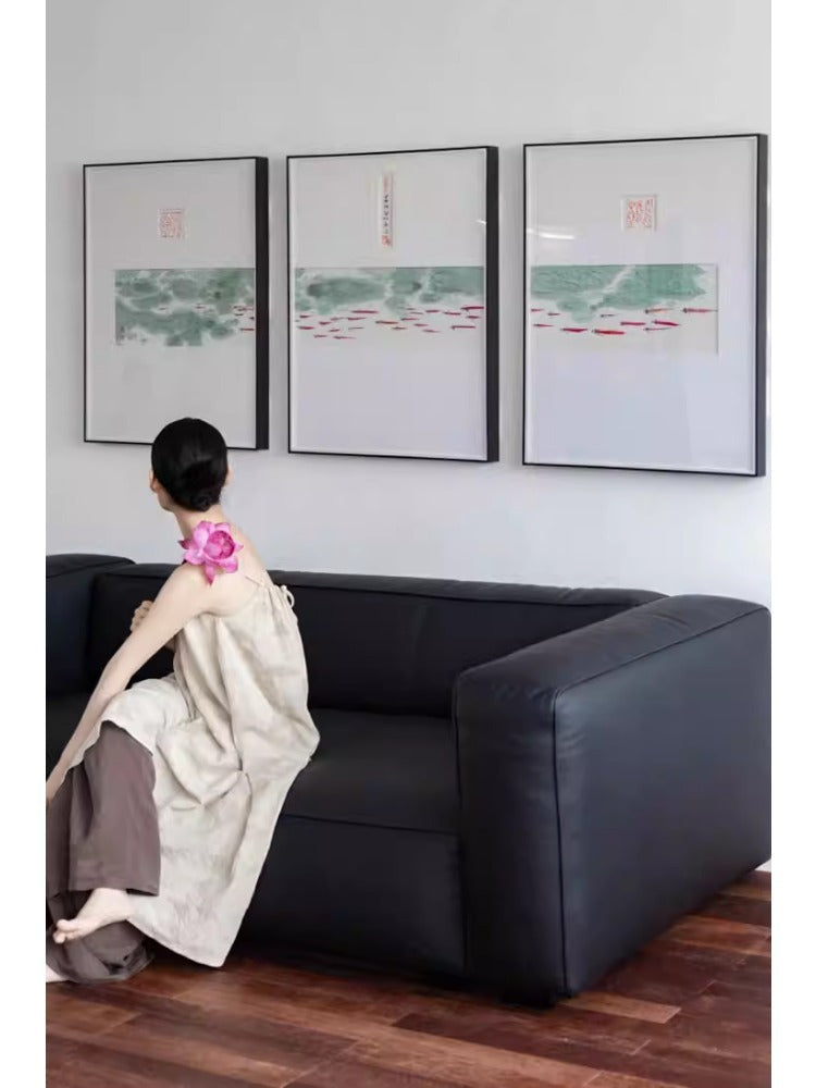 AH191 (Set of three) - Oriental Study Paper Carving! Hand-Painted Water-Soluble Texture "Fish Joy" New Chinese Living Room Decorative Painting