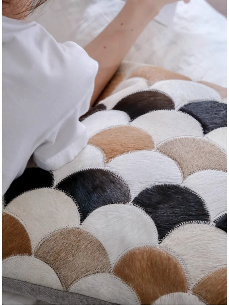 BD075 （Pair Set） - Genuine Cowhide "Wealthy Copper Coin/Peace Gingko" Hand-Sewn Leather Sofa Pillow