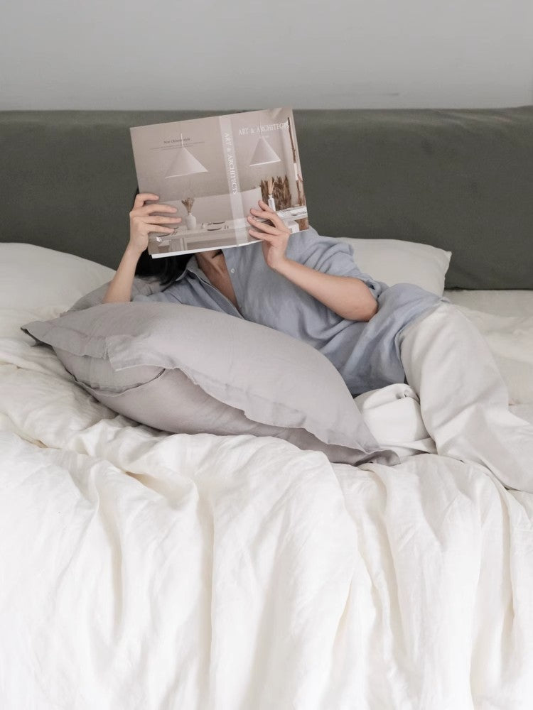 BD015 (Pair) - Pure Flax French Linen Solid Color Pillow: Core Included, Ideal for Bedside