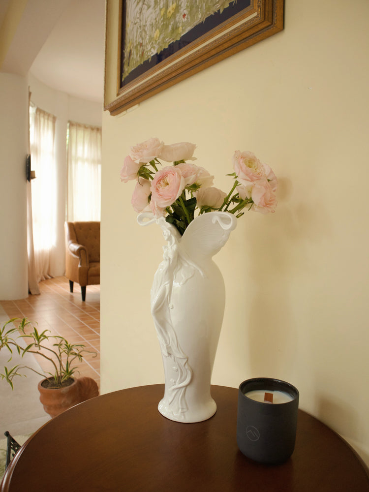 DC181 - AstierdeVillatt* Series Embossed Vintage Artifact "Lily Goddess" Pearl Glaze Vase Decoration