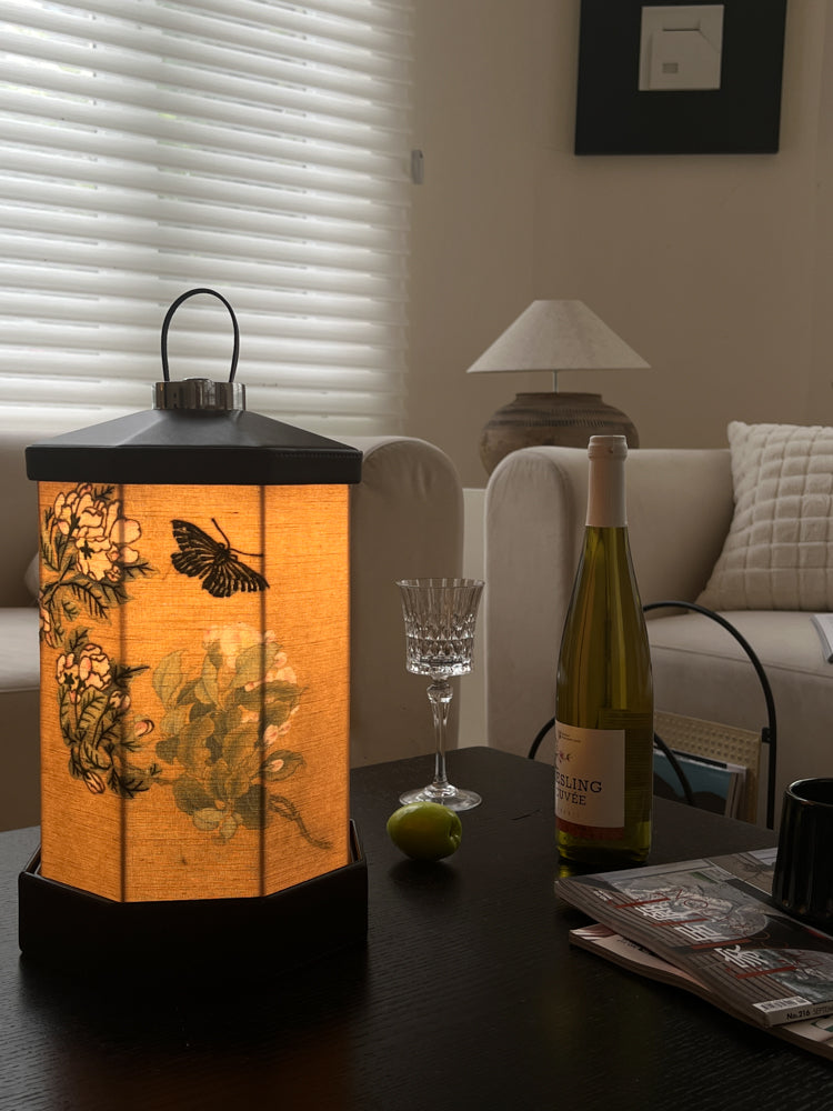 LA039 - "Spring Comes" Embroidered New Chinese Style Table Lamp Touch Wireless Leather Portable Bedside Lamp Night Light