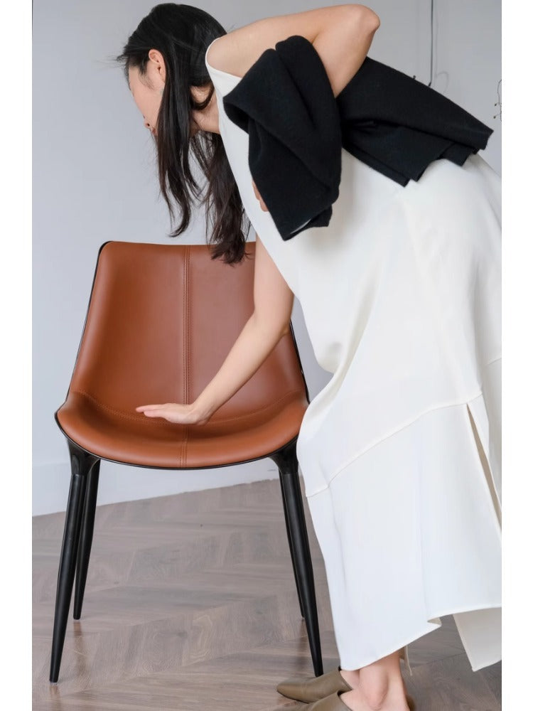CH033 - Dining Chair - Modern HERM@S Classic Dark Brown Island Green Leather