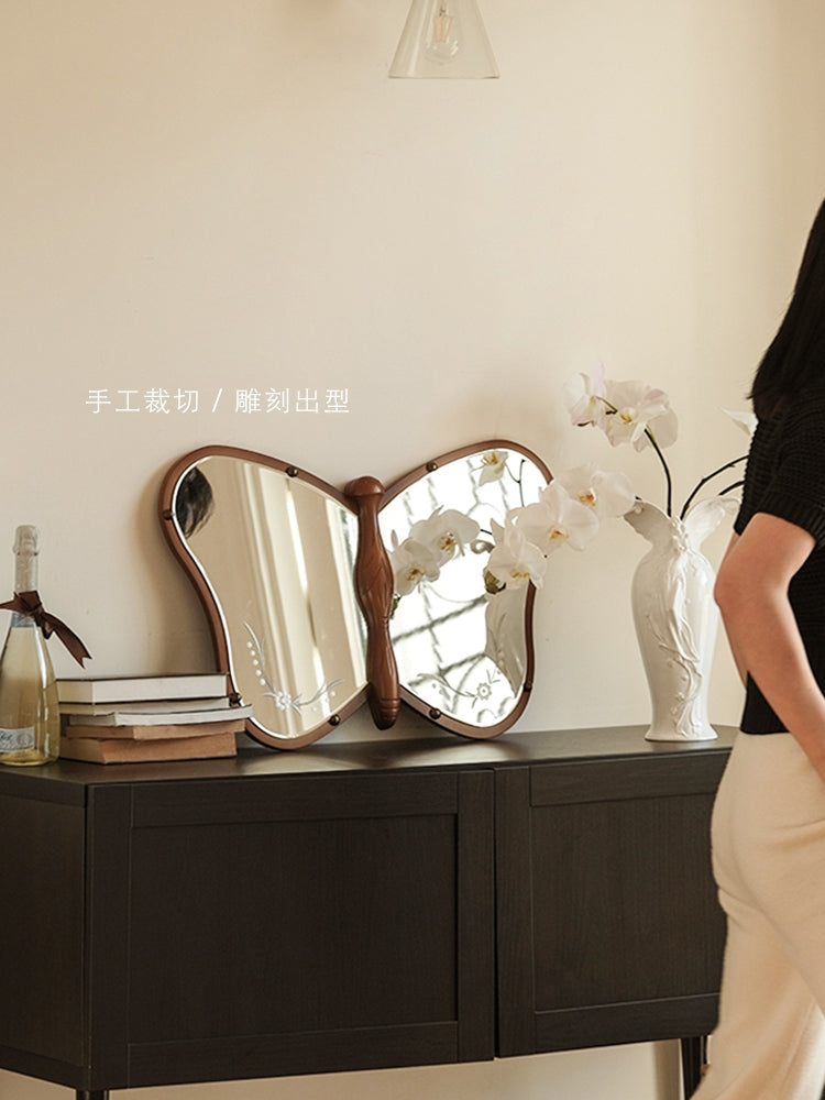 DZ017 - Vintage Solid Wood Mirror 1970 "Madame Butterfly" Hand-Carved French Vanity Mirror Half-Length Mirror Entrance Mirror