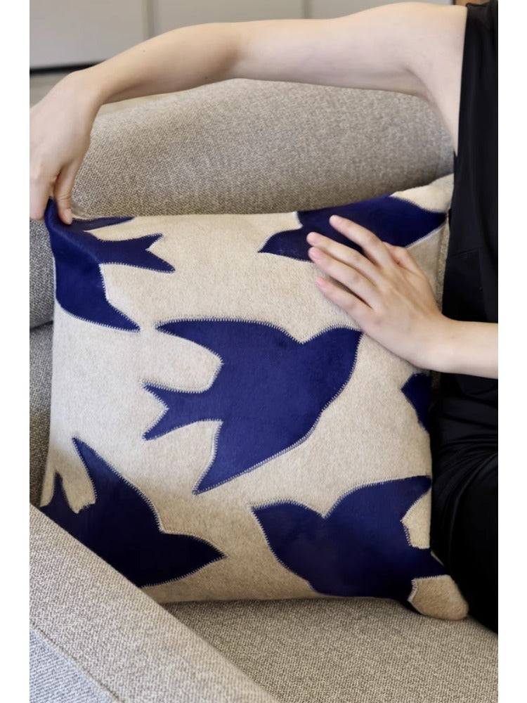 BD067 - Genuine Cowhide from Ruonai! "Klein Blue/Peace Dove" Hand-Sewn Leather Pillow