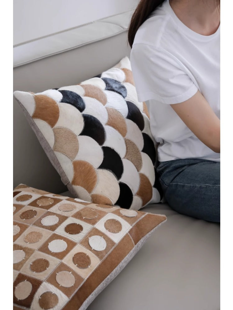BD075 （Pair Set） - Genuine Cowhide "Wealthy Copper Coin/Peace Gingko" Hand-Sewn Leather Sofa Pillow
