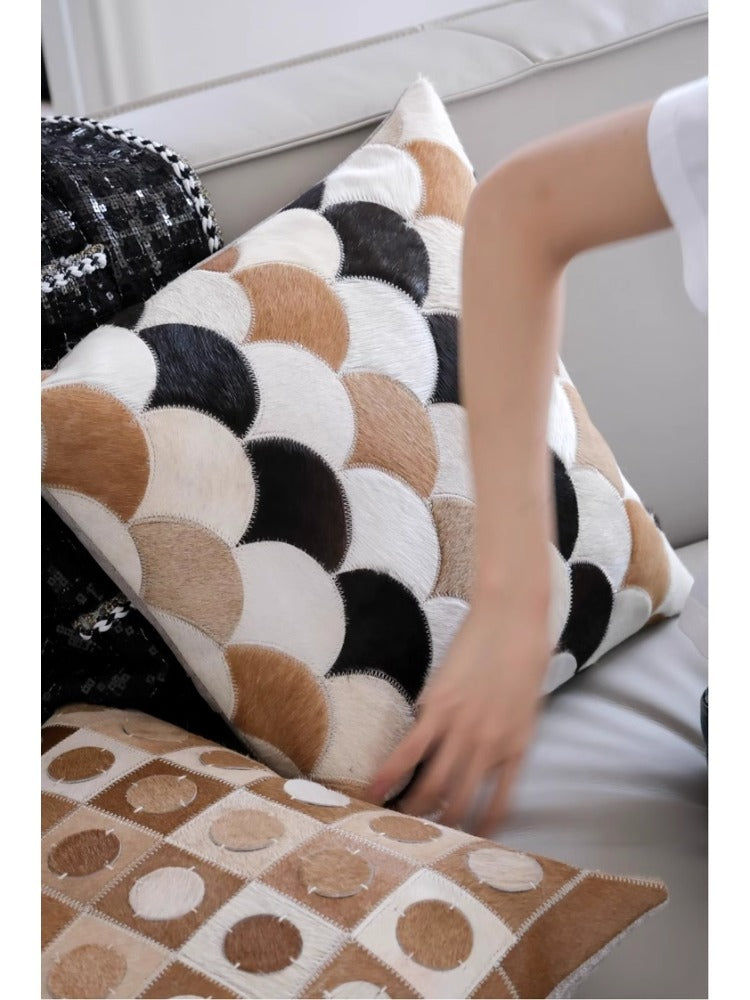 BD075 （Pair Set） - Genuine Cowhide "Wealthy Copper Coin/Peace Gingko" Hand-Sewn Leather Sofa Pillow
