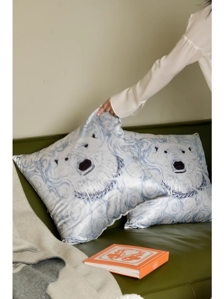 BD063 - Exclusive Healing "Polar Bear and Blue Rose" Silk Pillow