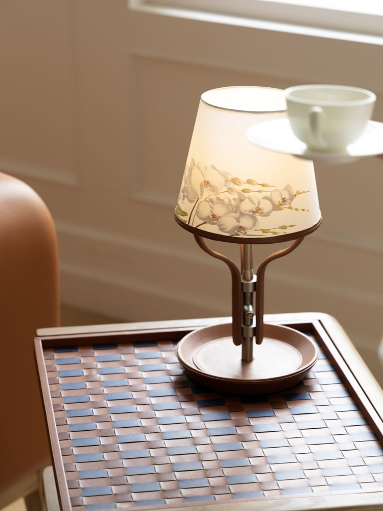 LA044 - Italian "Royal Orchid" Tan Leather Touch Table Lamp Entrance Lamp Bedroom Decorative Lamp