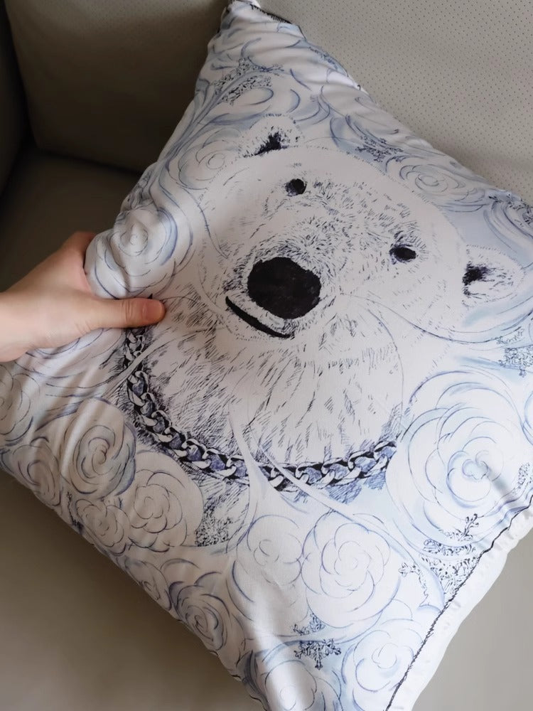 BD063 - Exclusive Healing "Polar Bear and Blue Rose" Silk Pillow
