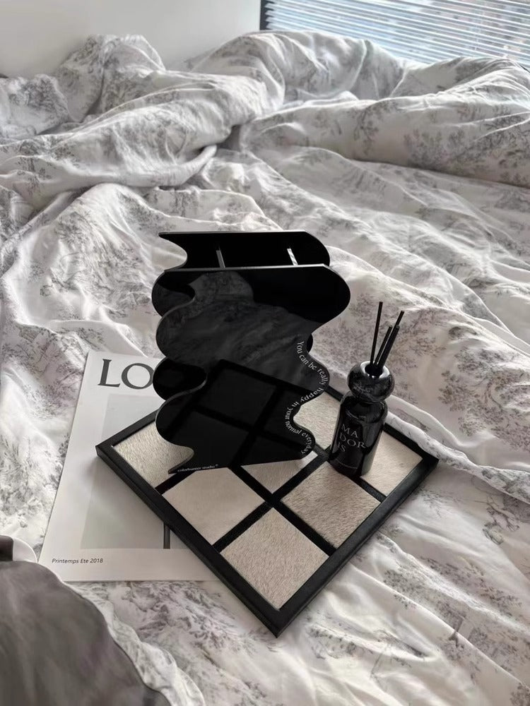 DC104 - Genuine cowhide! CH@NEL vintage chessboard pattern entrance table with lid jewelry box
